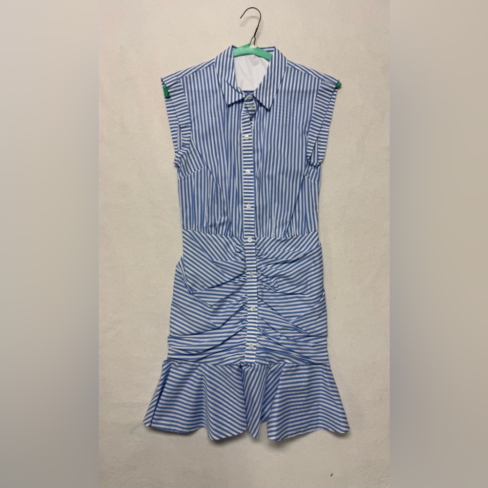 Veronica Beard Bell Ruched Striped Mini Shirt Dress –Size 6 –Excellent Condition - Picture 4 of 11